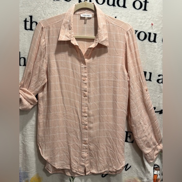 Calvin Klein Light Pink Plaid Button-Down Shirt size M - Picture 4 of 9